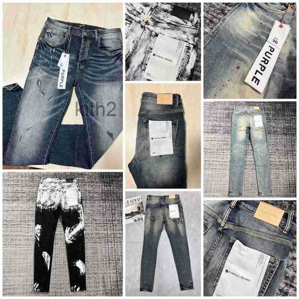 Pantaloni da uomo jeans firmati viola Pantalones strappati dritti strappi regolari lavati vecchi jeans lunghi6qoa P8D6