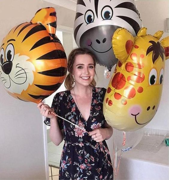 Mini Tier Folienballons Geburtstag Party Dekor Baby Geschenke Kinderspielzeug Löwe Affe Zebra Hirsch Kuh Tierkopf Luftballon7401528