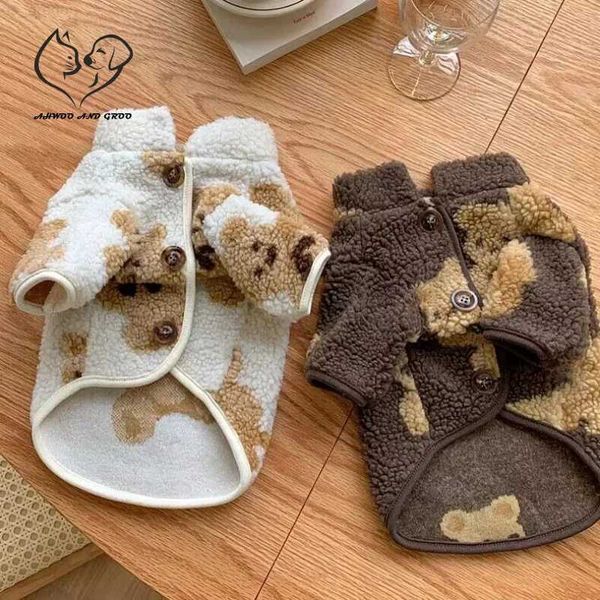 Vestuário para cães outono inverno roupas para cães de estimação quente gato cães pequeno urso jaqueta de algodão cachorrinho bichon teddy engrossar lã de cordeiro roupas para animais de estimação suprimentos