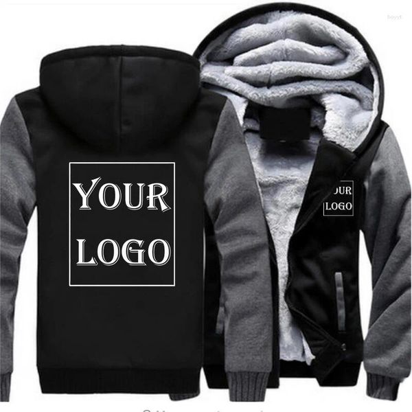 Jaquetas masculinas personalizadas seu logotipo inverno grosso manga longa zip up hoodies moda ao ar livre quente solto casaco personalizado roupas