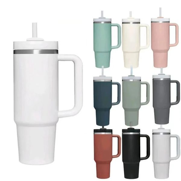 Personalisierte 40-Unzen-Trommel mit Griffabdeckung, 40-Unzen-Edelstahl-Wasserflasche, Vakuum-Heißbecher, Kombi-Kaffeetasse 240125