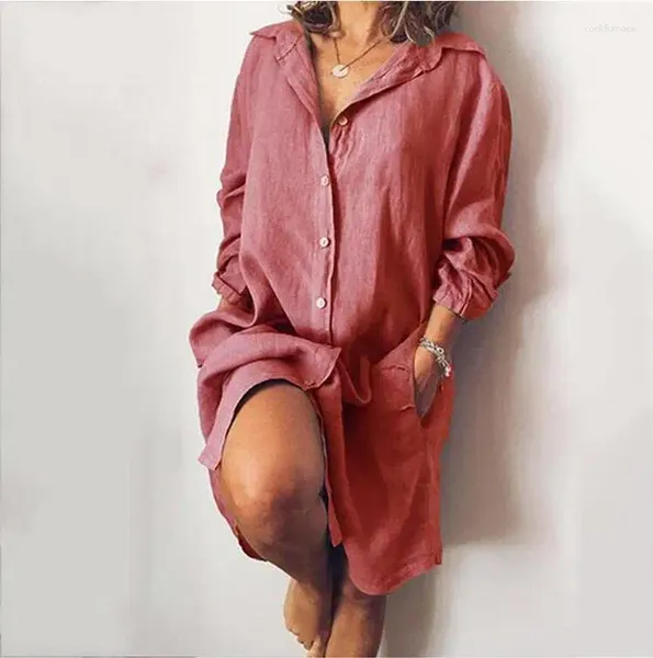 Frauen Blusen Herbst Baumwolle Leinen Hemd Kleid Langarm Solide Weiß Casual Kleider Weibliche 2024 Sommer Frauen Plus Größe Bluse