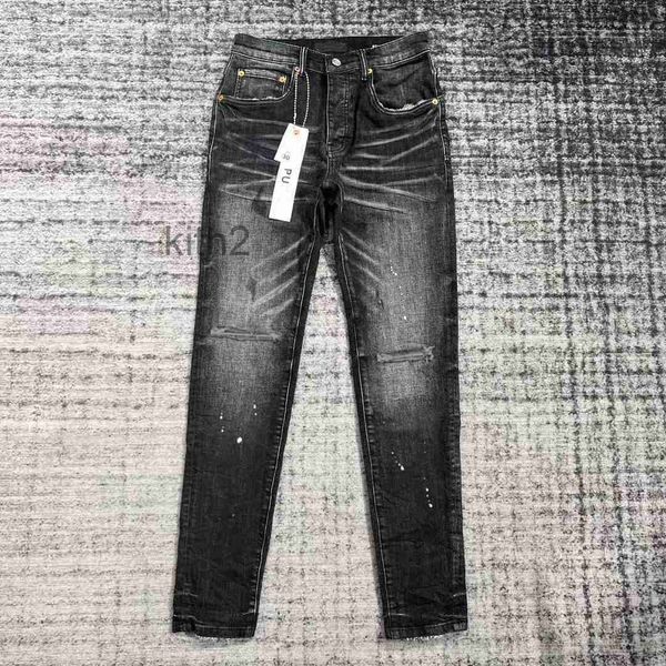 Herren Jeans Designer Lila Tränen Hosen Perforierter Patch Trendy Elastisch Gestapelt Männer Vielseitiger Herren Slim Bleistift BO6T