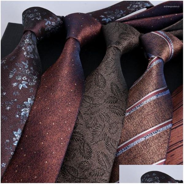 Laços estilo clássico 8cm gravata listrada jacquard vinho vermelho casamento gravatas formal negócios gravatas presentes para homens entrega de gota dhur7