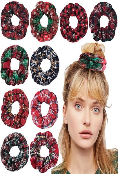 Natal menina cabelo scrunchy anel elástico faixas de cabelo floco de neve vermelho xadrez intestino grande esportes dança scrunchie macio hairband m5488261685