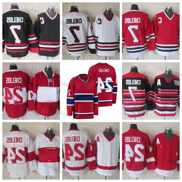 Maglie da hockey retrò Chris Chelios #7 Vintage 1992 Uomo Rosso Nero #24 Camicie classiche cucite 75esimo C Patch 61