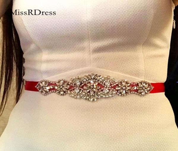 Hochzeitsschärpen MissRDress Silber Strass Brautgürtel Kristallperlen Bänder Schärpe für Brautjungfernkleider JK9104022463