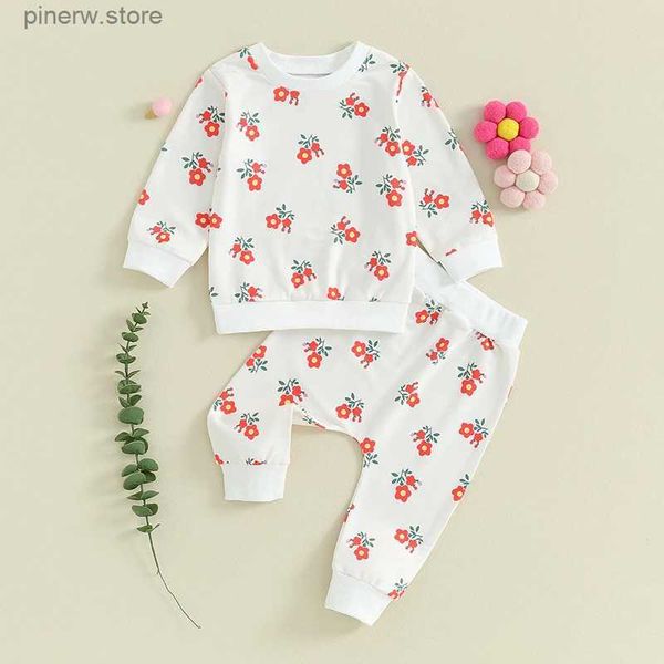 Set di abbigliamento Lioraitiin 9M-4Y Bambini Ragazze Abiti autunnali Stampa floreale Girocollo Felpe a maniche lunghe Pantaloni lunghi 2 pezzi Set di vestiti