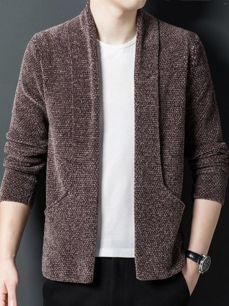 Мужские свитера, элегантный эластичный кардиган в стиле ретро, повседневный свитер в винтажном стиле с v-образным вырезом и открытой передней частью, пальто на осень-зиму