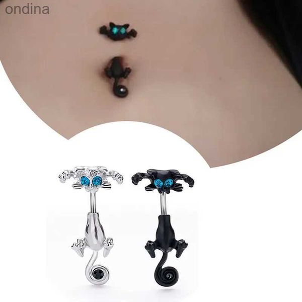 Anelli per bottoni a campana per ombelico Moda Cartoon Cat Piercing all'ombelico per le donne Acciaio inossidabile 316L Zircone sexy Fiore lungo Piercing all'ombelico Gioielli per il corpo YQ240125