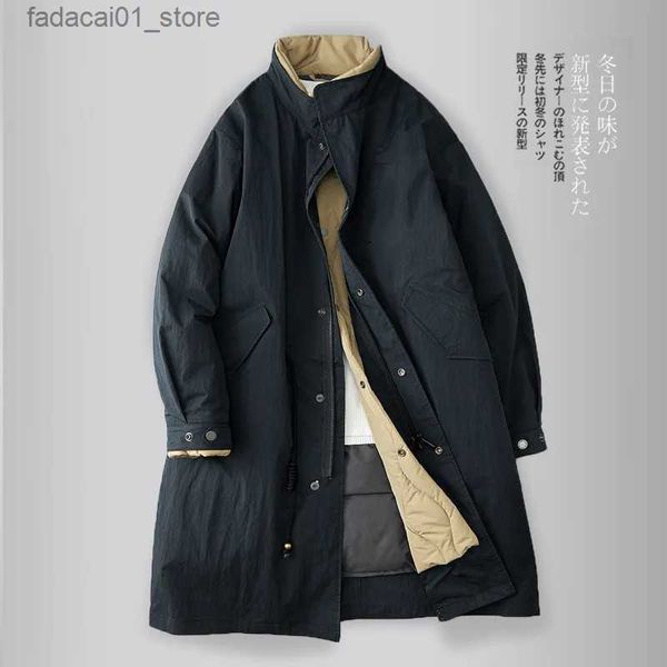 Casacos de Trench Masculinos Novo Inverno Japonês Retro Longo Blusão Jaqueta Exército Verde Casaco Plus Size Jaqueta Longa Parka Casaco Outono Puffer Sobretudo JaquetaQ240125