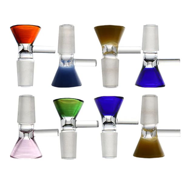 Glas-Shisha-Schalen Raucherrutsche Farbiger runder Stangengriff 14mm 18mm männliche Filterschüsselverbindungen für Bong-Shisha-Wasserpfeife 6 Farben LL