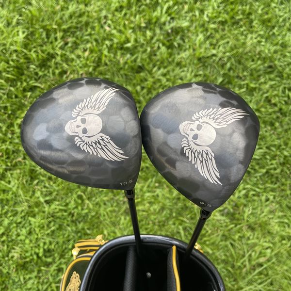 Crazy Skull Golf Driver, schwarze Farben, 9,5 oder 10,5 Grad, mit steifem Graphitschaft, Schlägerkopfhülle, Golfschläger 240122