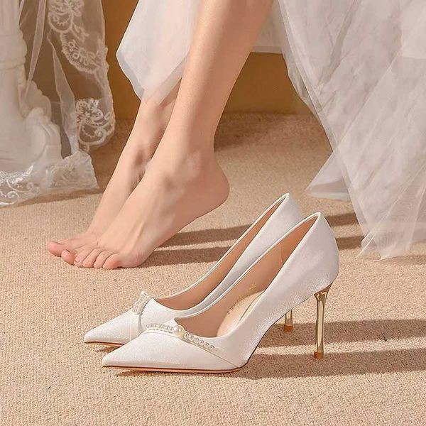 Abendschuhe Damen Sommerschuhe Braut Pumps Schuhe für Frau 2023 Hochzeitsschuh mit Absatz Spitze Spitze Perle Stilito High Heels Beliebt 39