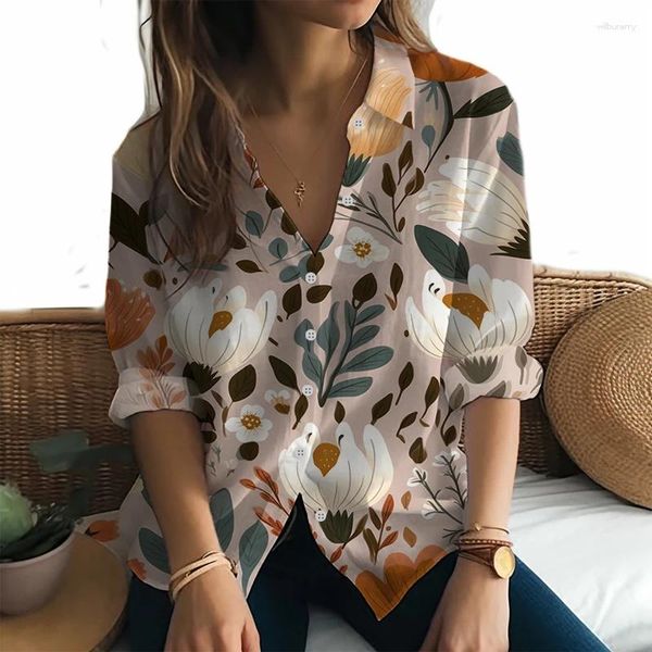 Женские блузки, весенне-осенняя модная универсальная женская рубашка с длинным рукавом, яркие цветы, офисная вечеринка с 3D принтом