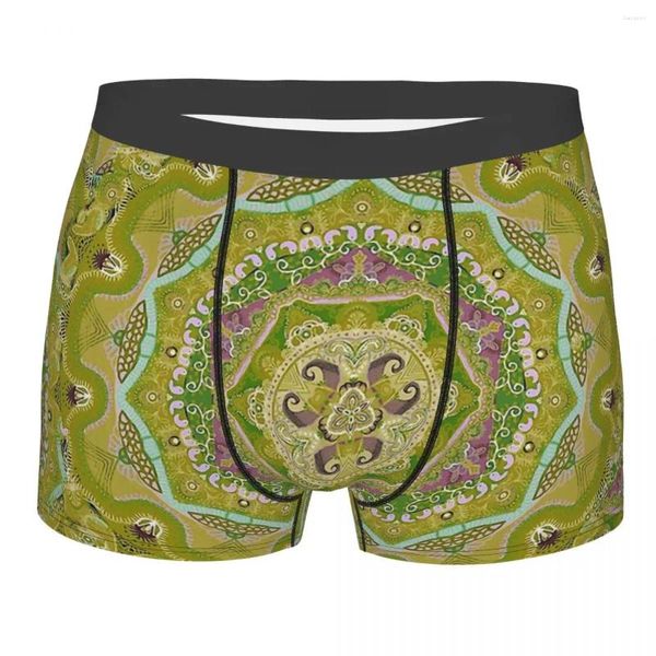 Unterhose Mandala Deco Gelbes Blumendesign Handbemaltes Baumwollhöschen Männliche Unterwäsche Bequeme Shorts Boxershorts