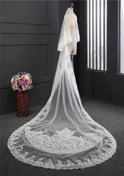 livelli 3 veli da sposa cattedrale lunghi 5 m con applicazioni in pizzo rifiniture in morbido tulle immagine reale velo da sposa7465963