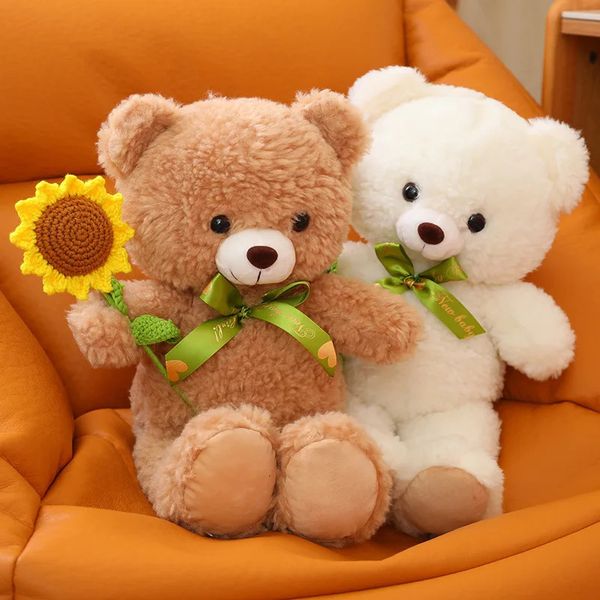 40 cm Kawaii Teddybär mit Sonnenblume und Rose, Plüschtier, weiches Plüsch-Bogenbär-Puppenspielzeug für Kinder und Mädchen, Geburtstags- und Valentinstagsgeschenk 240124