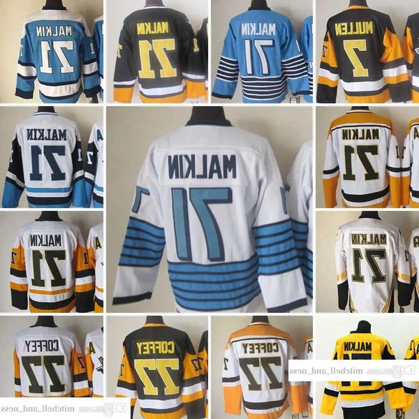 1967-1999 Film Retro CCM Maglia da hockey Ricamo 71 Evgeni Malkin 77 Paul Coffey 7 Joe Mullen Maglie vintage Bianco Nero Giallo Blu 23