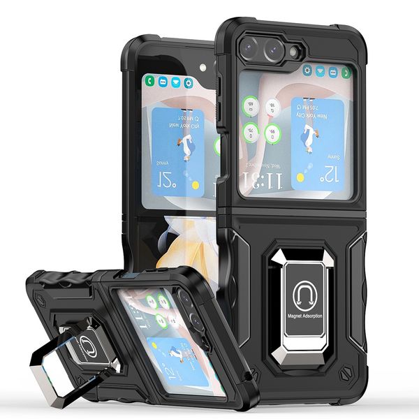 Capa Heavy Armor Dual Layer Suporte de anel de metal giratório de 360 graus Kickstand Capa à prova de choque para Samsung Galaxy Z Flip 5/Flip5 5G 2023 Capa de telefone