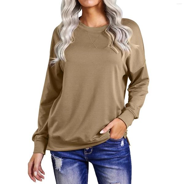 Hoodies femininos outono primavera diário tripulação pescoço sólido casual solto senhoras macio topos moda feminina moletom esporte manga longa pulôver de escritório