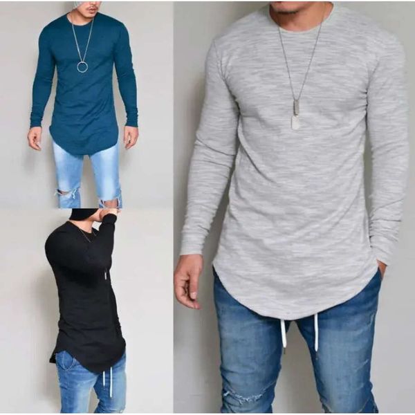 Mens Longline T Shirt Katı Hip Hop İlkbahar ve Sonbahar Swag Giysileri İçin Uzun Kollu Tees İnce Harajuku Tshirt 278