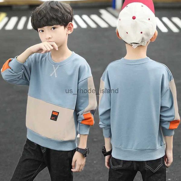 Hoodies Sweatshirts Çocuk Giysileri Erkekler 4-12yr Sonbahar/Kış Sweatshirt Uzun Kollu T-Shirt Çocuk Boy Sweatshirts Teen Boys Patchwork Top Geri Çekerl240125