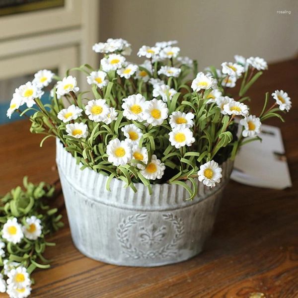 Flores decorativas 8 cabeça branca margarida artificial buquê falso para casa desktop casamento jardim decoração diy vaso flor