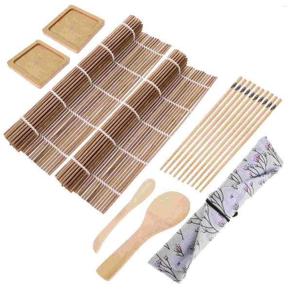 Set di stoviglie Tappetino per sushi sicuro con cucchiaio Forniture per cucina per riso in bambù Tappetini per rotolamento Paletta fai da te