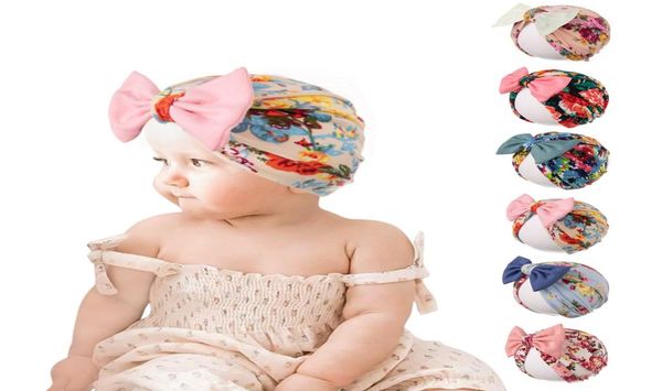 Bebê turbante boné india039s chapéu impresso bandana arco nó headbands de algodão macio headwraps elásticos faixas de cabelo crianças meninas fash6191290