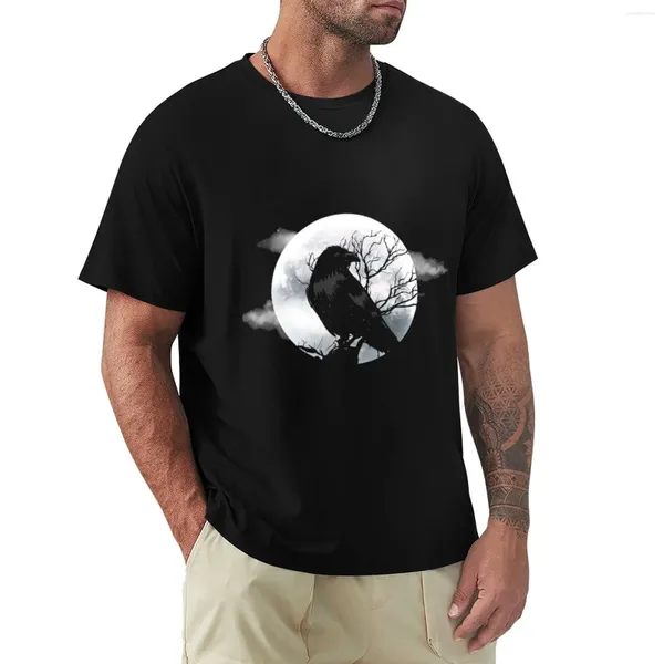 Erkekler Polos Moon Crow Shirt T-Shirt Üstleri Ağır Tişörtler Estetik Giysiler Tasarımcı Erkekler