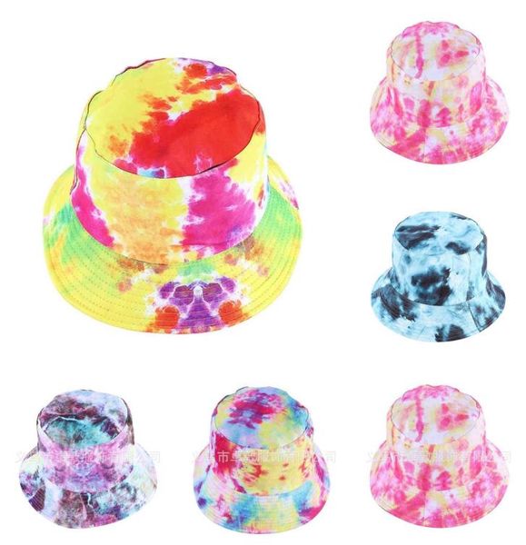 Cappello da pescatore per bambini Tie dye cappello da pescatore estivo per bambini berretto da pesca a tesa larga berretto con doppi lati cappelli da bacino sport spiaggia sole all'aperto 4119777