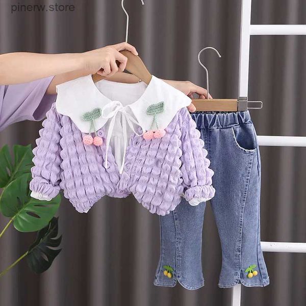 Kleidungssets Frühling Herbst Baby Mädchen Valentinstag Outfit Personalisieren Sie schöne einfarbige Strickjackenmäntel + T-Shirts + Hosen Mädchenkleidungsset