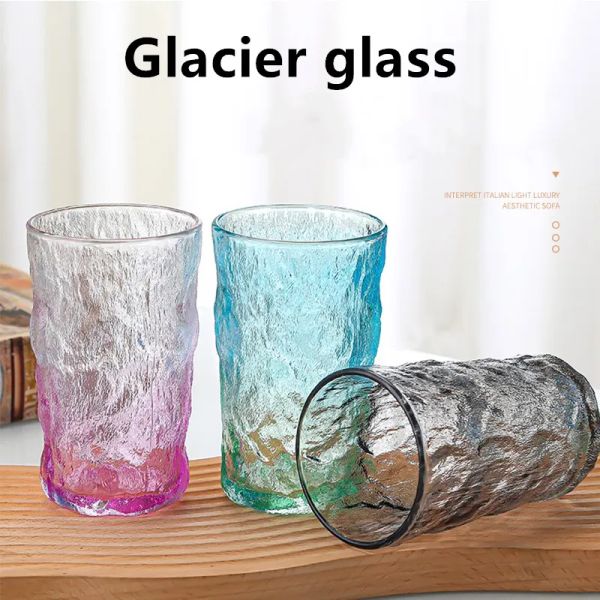 Großhandel 350 ml Gletscherglas INS Design Einfache Glaswasserflasche Schillernde transparente Glasbecher Anzug für Getränke Bier Saft Getränkebecher 0125