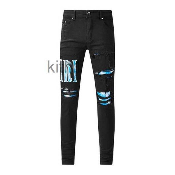 Roxo jeans designer para homens caminhadas calça rasgado hip hop high street marca de moda pantalones motocicleta bordado perto encaixe gz8x