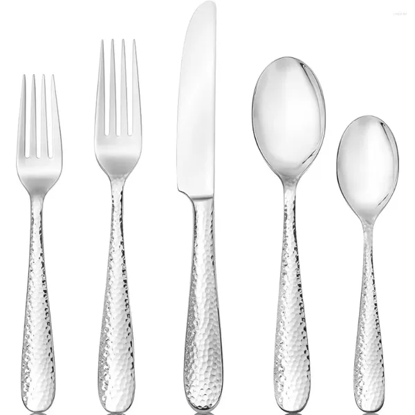 Spoons Hudson Essentials Servizio Posate Specchio Martellato 40 Pezzi 18/10 per 8 - Set Posate Bergamo Premium