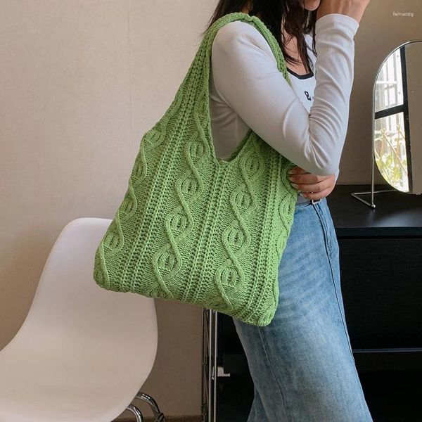 Sacos da noite Y2K Malha Mulheres Saco Twist Eco Coreano Shopping Tote Bolsa Trança Ombro Crochet Corda Weave Bolsa Feminina