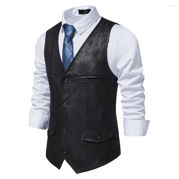 Coletes masculinos sofisticado tweed colete retro camurça botão colete vintage padrão espinha de peixe adequado para uso formal e casual