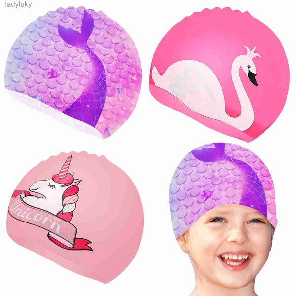 Badekappen, süßes Mädchen, Badekappe für Kinder, wasserdicht, elastisch, Silikon, Badekappe, Badekappe, Gorro Natacion, Taucherhut für Kinder, L240125