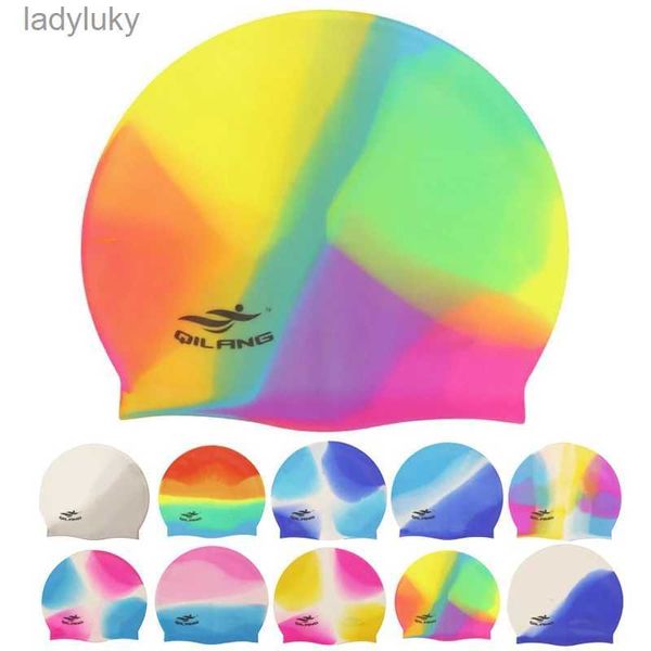 Cuffia da nuoto Cuffia da nuoto in silicone impermeabile Donna Uomo Arcobaleno colorato Orecchio Protezione per capelli lunghi Piscina Cuffia da nuoto Costumi da bagno Cappelli per adultiL240125