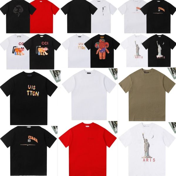 2024 Sommer neue kurze T-Shirts Ciaga BB Paris Statue UCCI Katze Baumwolldruck Schwarz Weiß Herrenhemd Rundhalspullover Kurzarm-T-Shirts Damen Frühling bana Uis TTON Island