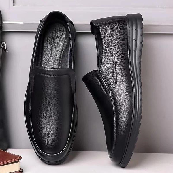 Sapatos de vestido masculino casual couro usar solas macias deslizamento prático