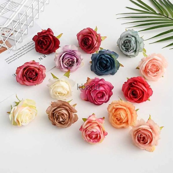 Verde floral falso 2/10 unidades flores artificiais baratas rosas de seda cabeça para decoração de casamento em casa Natal DIY Scrapbook artesanato suprimentos plantas falsas YQ240125