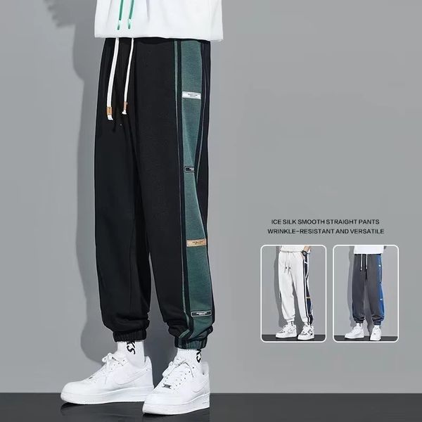 Outono retalhos casual calças retas para homens coreano moda calças streetwear baggy sweatpants ginásio jogger hombre pantalones 240123