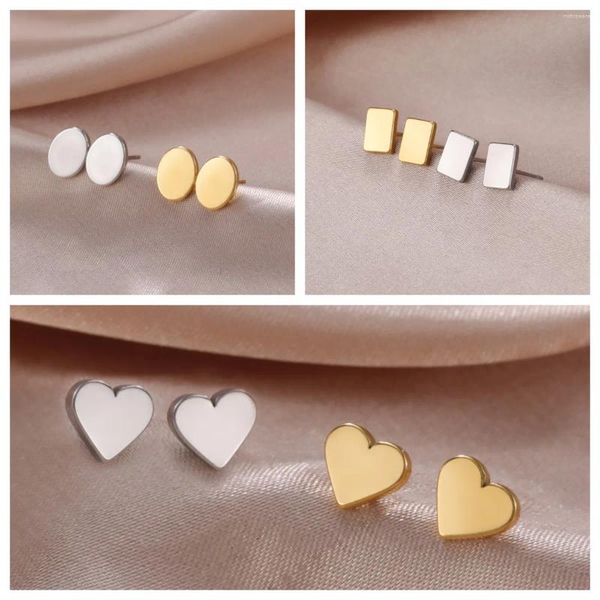 Orecchini a bottone semplici in acciaio inossidabile piccoli per il pacchetto di gioielli per ragazze quadrate alla moda da donna