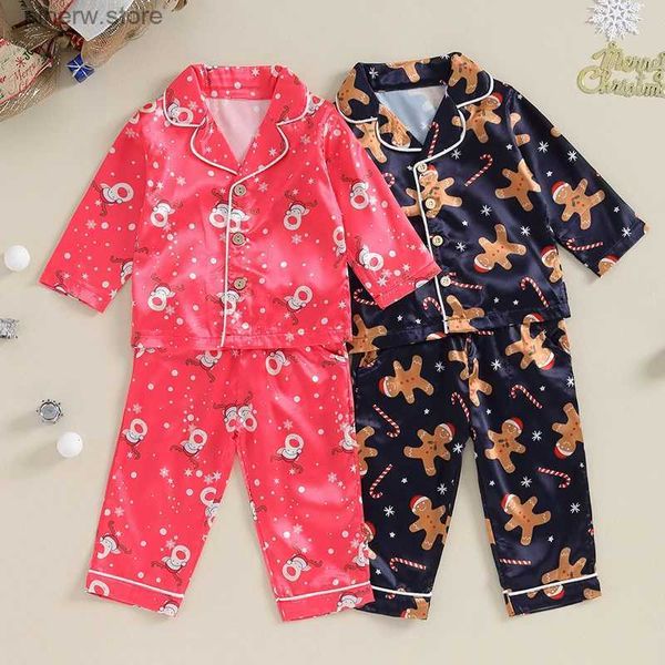 Conjuntos de roupas Lioraitiin Kid Meninas Meninos Natal Pijama Set Gingerbread Man Elk Manga Longa Tops Calças Longas 2 PCS Lounge Terno Pijamas