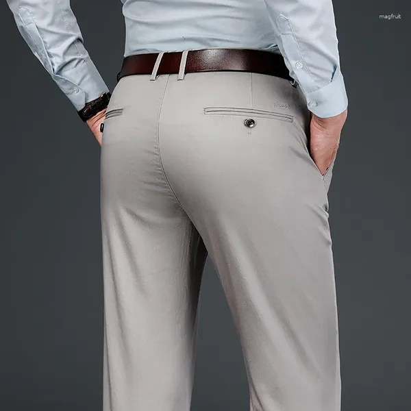 Pantaloni da uomo Autunno Classico Business Dritto Casual Tessuto Lyocell Pantaloni eleganti elasticizzati larghi Marca maschile Cachi Grigio chiaro