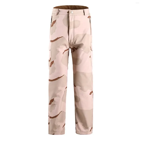 Calças masculinas camuflagem carga masculino esportes ao ar livre velo macio multi bolso outono inverno micro elástico roupas de treinamento para homem