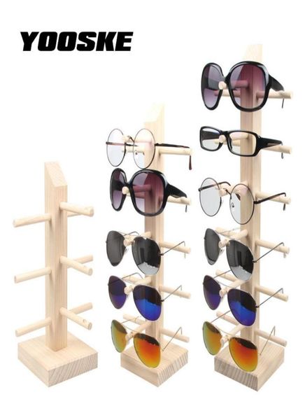 Yooske organizador de rack de exibição de madeira para óculos de sol, suporte de balcão, bambu 6 5 4 3 pares de óculos mostrar t2005052262400