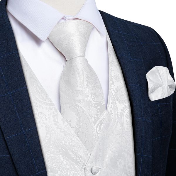 Luxus Kleid Weiß Paisley Hochzeit Weste für Mann Anzug Mode Männer Business Smoking Weste Westen Krawatte Set Chaleco Hombre 240119